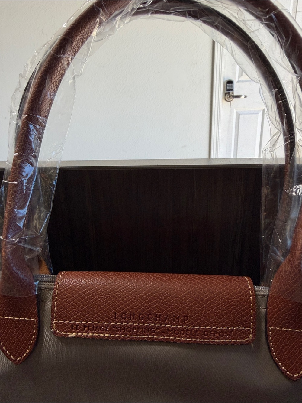 Longchamp Medium Le Pliage Classic Tote Bag in Taupe with Brown Trim - Picture 6 of 6